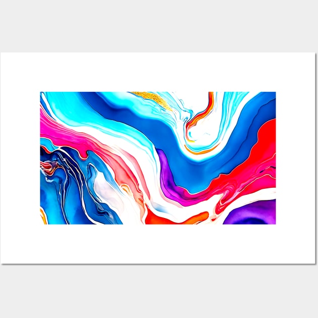 Rainbow colored marbled flow Wall Art by puravidavisions